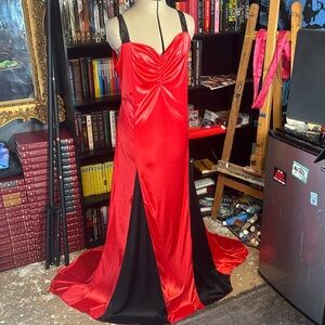 Red Sleeveless Flowing Nightgown With Black Accents